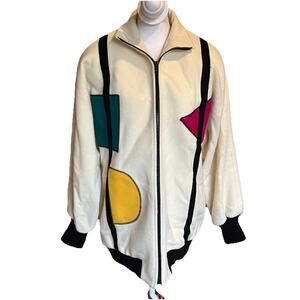 Steve Evans Jacket Vintage 100% Pure Wool Mondrain 80's Colorblock Lined Size XL